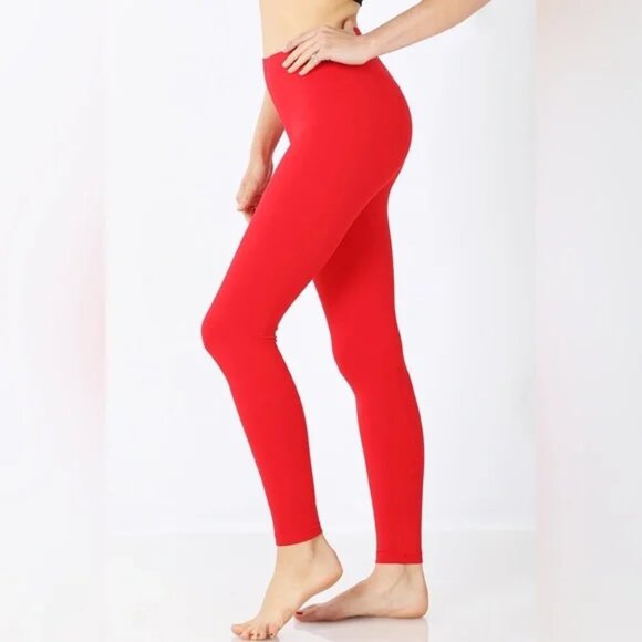 1X-Red Seamless Leggings (No Pockets) | High-Waist Buttery Soft Fit | Zenana - Picture 1 of 4